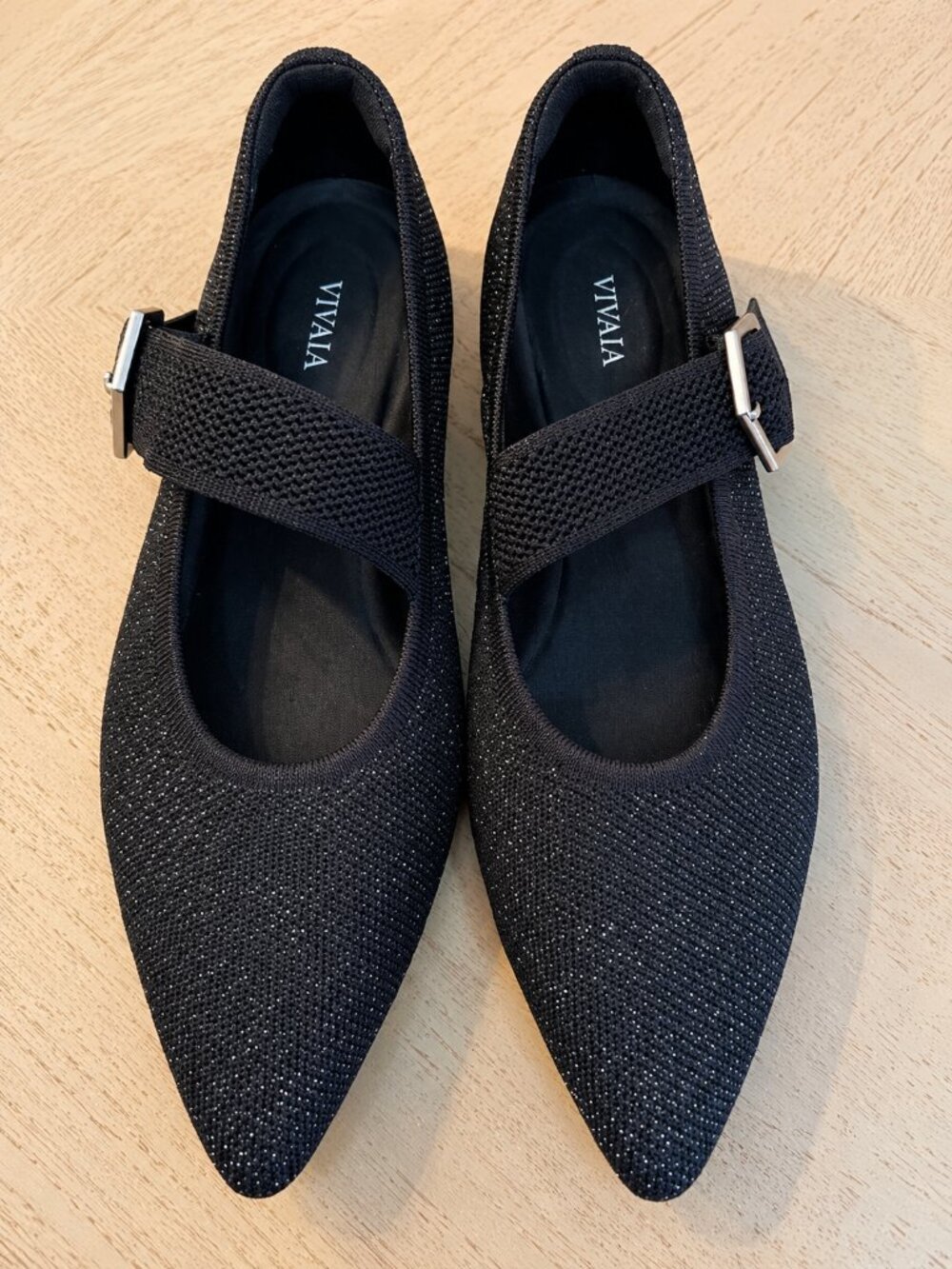 VIVAIA Maria Pointed-Toe Mary Jane Flats Black Glitter Buckle 41.5 = US 10 - Picture 3 of 14